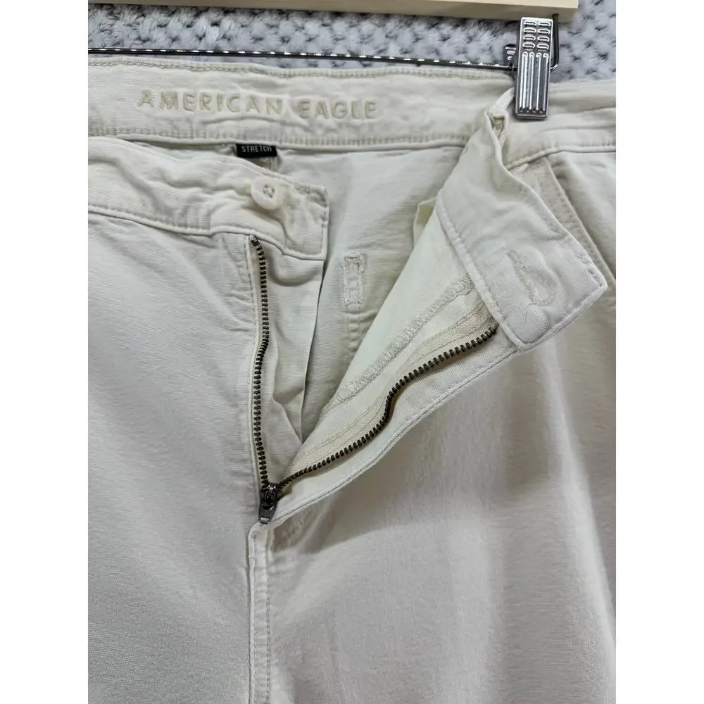 American Eagle Carpenter High Rise Straight Pants Women 16 Cream Distressing